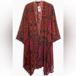Torrid Pink, Orange and Dark Green Patterned Kimono Size 1X NWT